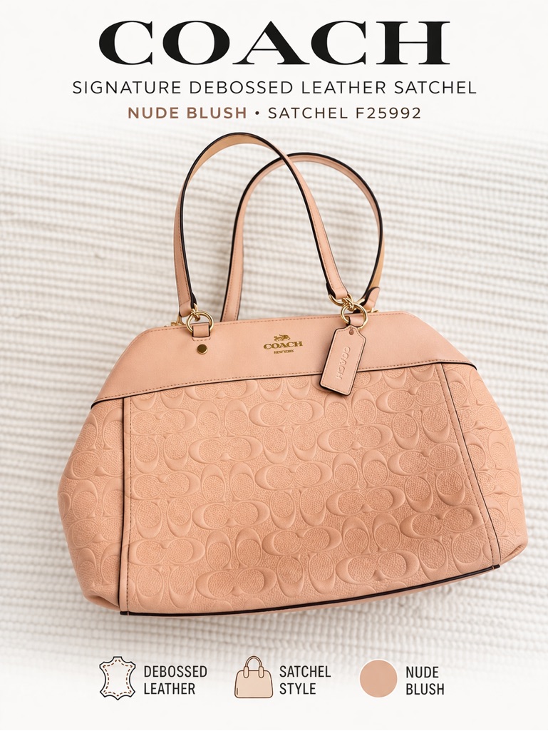 Coach Signature Debossed Leather Satchel F25992 Nude Blush